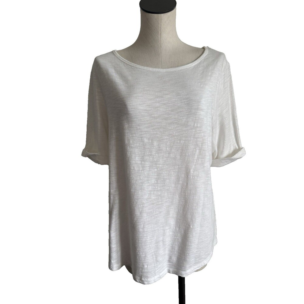 Chico’s Sz 2 White Ultimate Tee Shirt Roll Sleeve Size Large